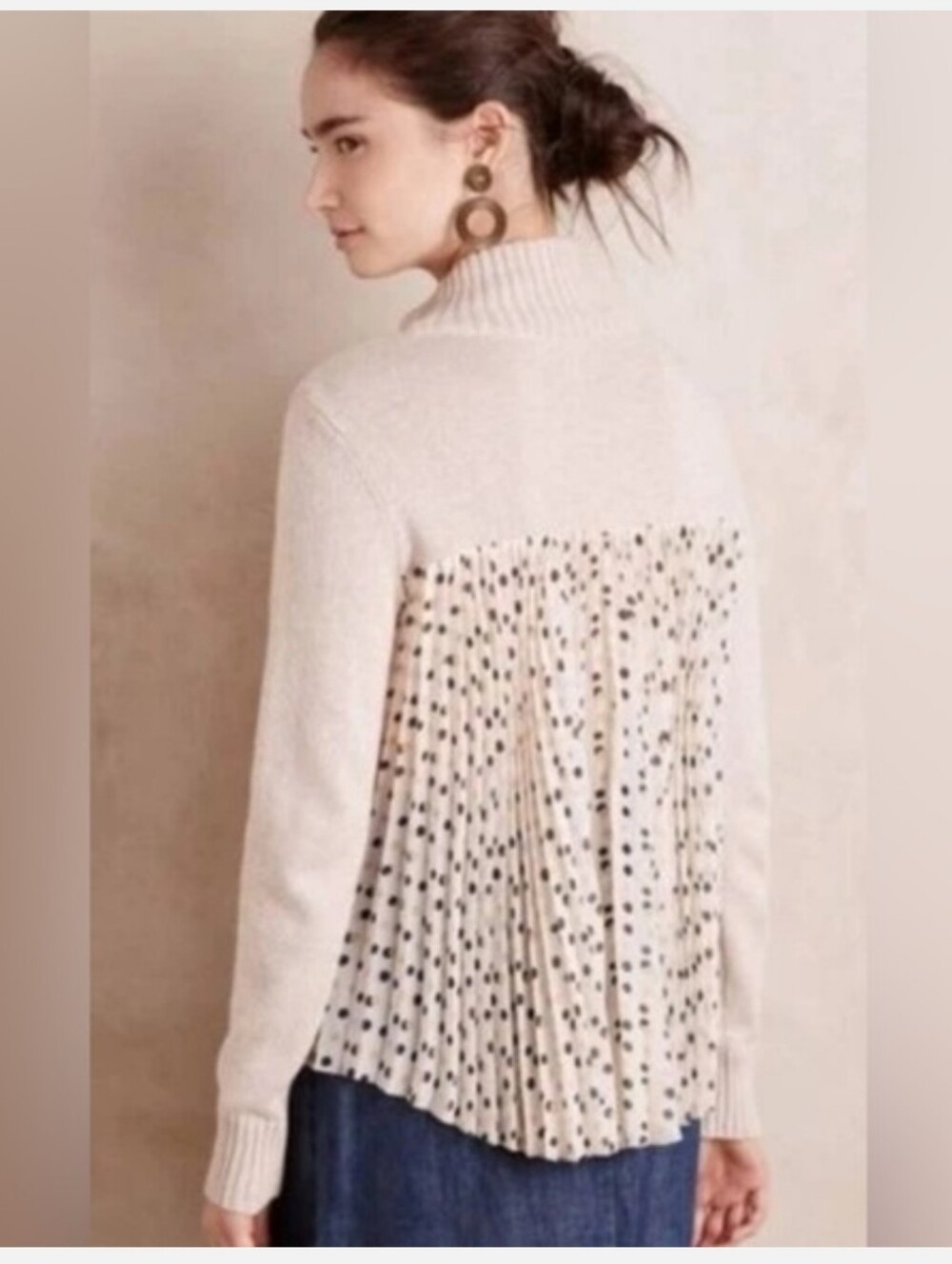Anthropologie Moth Apres Fete Oatmeal Polka Dot Sweater Sz XL EUC - Picture 2 of 11